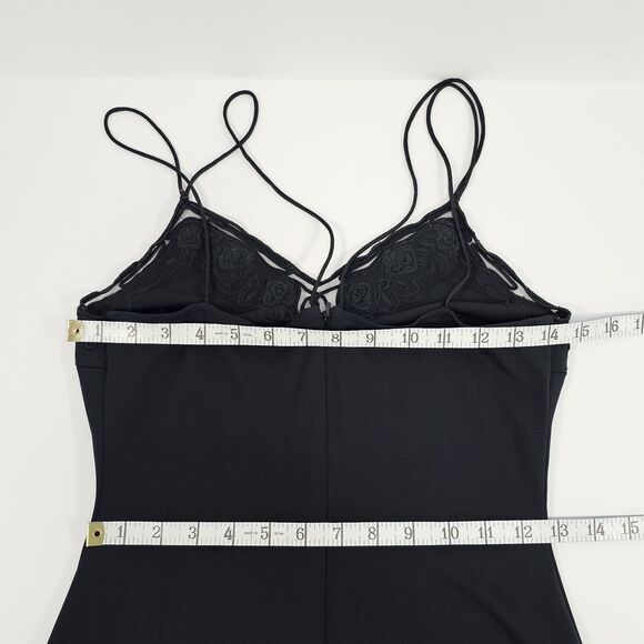 Vintage Black A-line Maxi Dress Lace Front Spaghetti Straps Approx. Size S - Picture 6 of 7